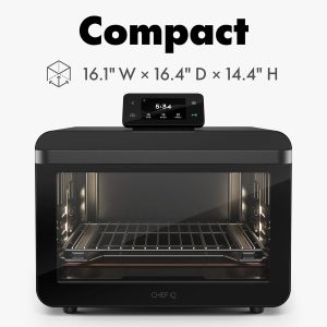 CHEF iQ MiniOven Smart Toaster Oven Air Fryer Combo, 11-in-1 Countertop Convection Oven, Bake, Broil, Air Fry, Broil, Dehydrate, 1750W, 25 Qt Capacity, Fast Cooking with Touchscreen Controls – Black
