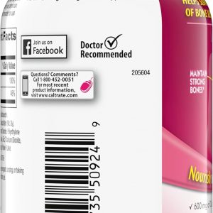 Caltrate 600 Plus D3 Calcium and Vitamin D Supplement Tablets, Bone Health Supplements for Adults - 120 Count (Pack of 2)