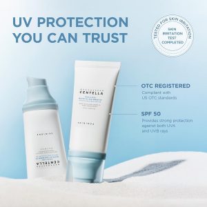 SKIN1004 Centella Hyalu-Cica Water-Fit Sun Serum UV, Korean Sunscreen SPF 50, Centella Sunscreen, Travel Essentials, Sunscreen with Hyaluronic Acid, No White Cast, Korean Skin Care, 1.69 fl.oz / 50ml