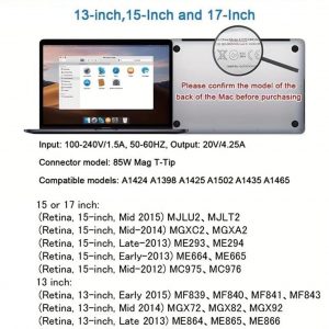 Cargador Mac Book Pro - Adaptador de corriente Mag 2 de 85 W, compatible con Mac Book Pro de 13, 15 y 17 pulgadas (entre 2012 y 2017)