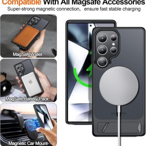 Magnetic for Samsung Galaxy S24 Ultra Case[Compatible with MagSafe][Built-in Invisible Kickstand][Military Grade Shockproof]Slim Translucent Matte Phone Case for Samsung Galaxy S24 Ultra 6.8"