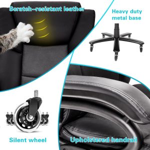 500lbs Big and Tall Office Chair, Heavy Duty Office Chair for Heavy People, High Back Executive Desk Chair with Adjustable Lumbar Support,Quiet Rubber Wheel,Pocket Spring Cushion