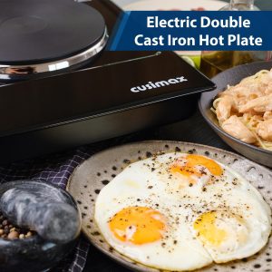 CUSIMAX Hot Plate, 1800W Electric Burner Double Hot Plate for Cooking Countertop Burner with Adjustable Temperature Control, Portable Electric Cast Iron Hot Plates Cooktop, Easy to Clean, Black