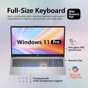 HP 15.6" FHD Touch Laptop, Intel i5, 32GB RAM, 1TB SSD, Windows 11 Pro, Wi-Fi 6, Flagship Business Laptop Bundle with Docking Station – Natural Silver