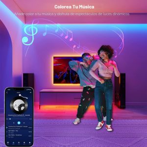 Leeleberd - Tira de luces LED para dormitorio de 100 pies (2 rollos de 50 pies) con sincronización de música, cambio de color, tira de luces LED RGB con control remoto, aplicación y Bluetooth, luces