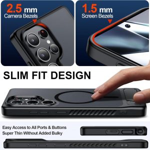 Magnetic for Samsung Galaxy S24 Ultra Case[Compatible with MagSafe][Built-in Invisible Kickstand][Military Grade Shockproof]Slim Translucent Matte Phone Case for Samsung Galaxy S24 Ultra 6.8"