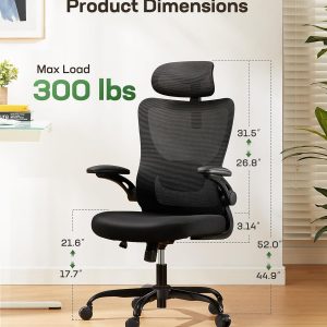 Marsail Ergonomic Office Chair: Office Desk Chair with High Back Mesh and Adjustable Lumbar Support Rolling Work Swivel Task Chairs with Wheel 3D Armrests and Headrest