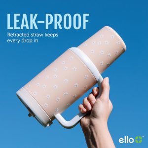 Ello Oasis Vaso de 40 onzas con asa y popote retráctil | Vaso reutilizable aislado de acero inoxidable 100% a prueba de fugas, regalos para adolescentes, mujeres y hombres | Se mantiene el frío