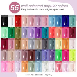 JODSONE Gel Nail Polish Kit 60 PCS with U V Light Soak off Base Top Coat 55 Shine Colors Gel Nail Kit Bright and Dark Brown Wine Red Series Manicure Set for Women and Girls