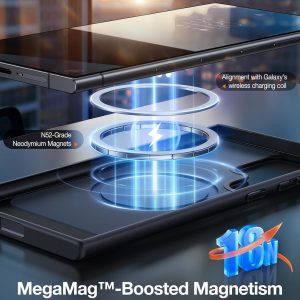 TORRAS Fuerte soporte magnético y sin costuras para Samsung Galaxy S24 Ultra, apto para MagSafe, protección contra caídas de grado mil, soporte para Samsung Galaxy S24 Ultra, parte trasera translúcida/borde negro