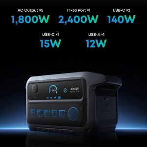 Anker SOLIX C2000 Gen 2 Estación de energía portátil con batería de expansión, generador solar de 2,400 W (pico de 4,000 W), carga completa en 58 min, batería LiFePO4 de 4096Wh para respaldo del hogar