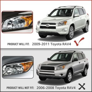 Conjunto de faros delanteros compatible con Toyota RAV4 2009-2012 cromo con ámbar juego de par de faros delanteros de repuesto para lado del conductor y del pasajero