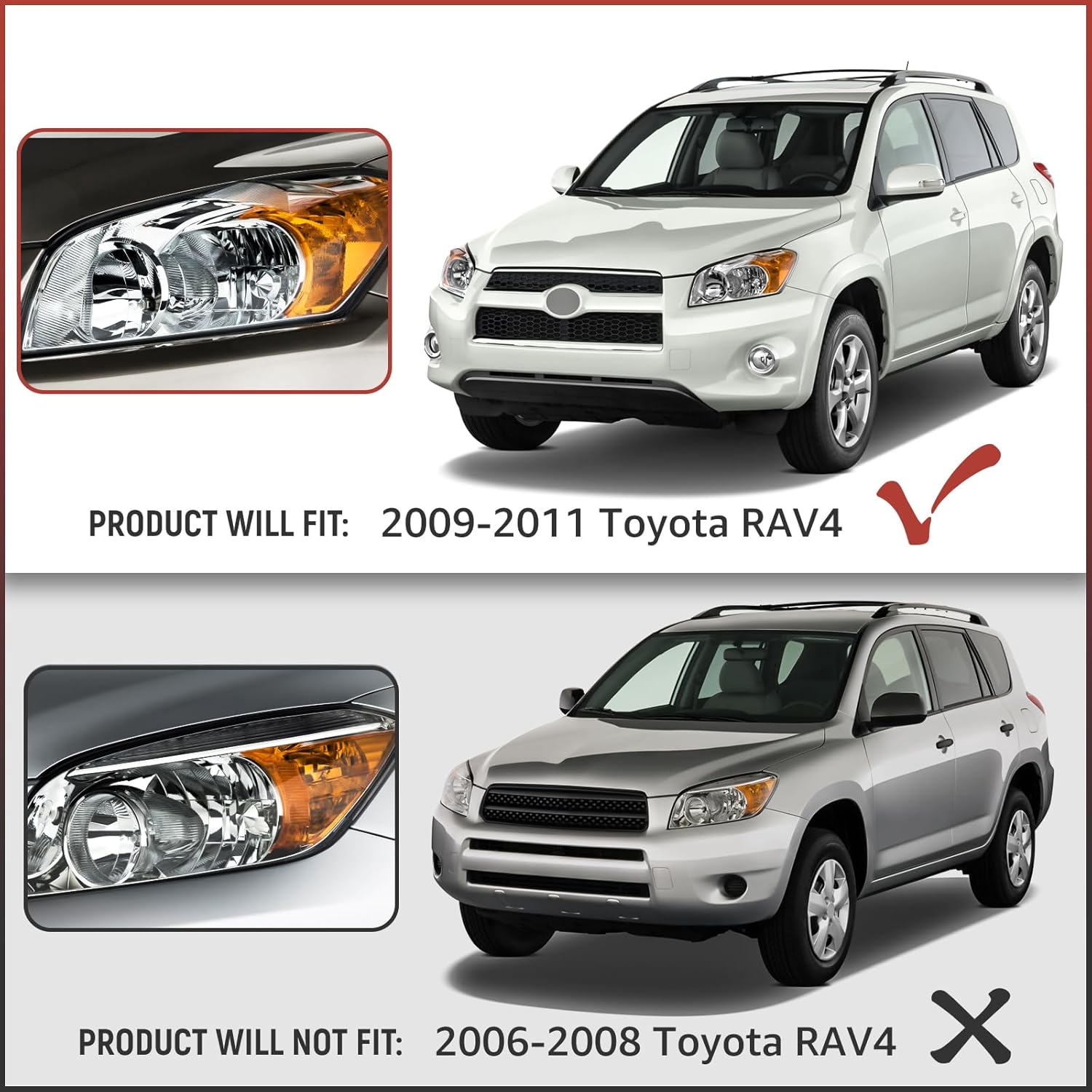 Conjunto de faros delanteros compatible con Toyota RAV4 2009-2012 cromo con ámbar juego de par de faros delanteros de repuesto para lado del conductor y del pasajero