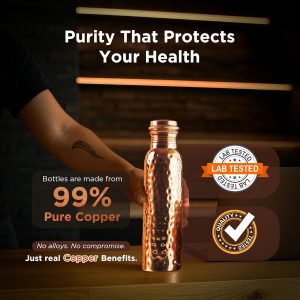 New Launch Copper Water Bottle 34 Ounces | 100% Pure Copper For Ayurveda Health Benifit | Hammered Design Handmade For Drinking Water | Tested Leak Proof Lid