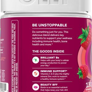 OLLY - Goma multivitamínica para mujer, salud general y apoyo inmunológico, vitaminas A, D, C, E, biotina, ácido fólico, vitamina masticable para adultos, baya, suministro de 65 días - 130 unidades