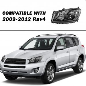 SOCKIR Headlight Assembly Fit for 2009 2010 2011 2012 Toyota Rav4 09 10 11 12 Rav 4 Halogen Replacement Headlamp Black Housing with Clear Reflector Driver and Passenger Side