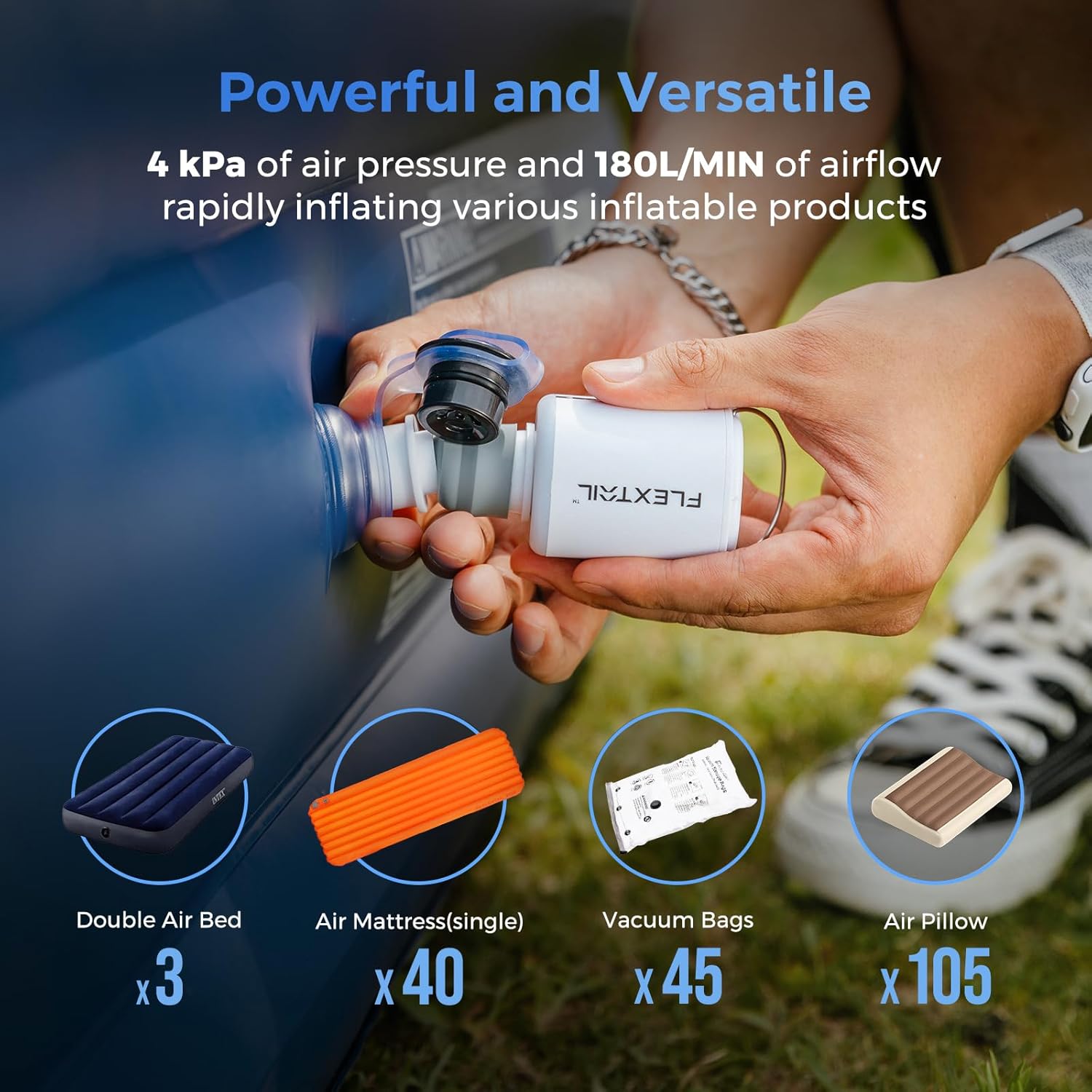 FLEXTAILGEAR Bomba de Aire Portátil con Linterna de Camping Tiny Pump 2X Bomba de Aire de 4kPa para Inflables Bomba de Colchón de Aire Recargable con Diseño Magnético para Colchonetas de Dormir