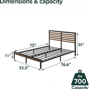 Zinus Kai Bamboo and Metal Platform Bed Frame with Headboard, No Box Spring Needed, Easy Assembly, Full, Brown