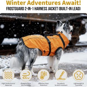 OneTigris Dog Coat with Harness - Reflective Adjustable Coats for Medium and Large Dogs, Waterproof Warm Winter Coat, Soft Heavy Fleece Lining with Back Zipper Dog Jackets