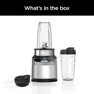 Ninja | Blender | Nutri Pro | Single Serve | For Smoothies, Salsa, Shakes and Frozen Drinks | Includes 2 Smoothie Cups & Lids | Crushes Ice, Fruit & Veggies |Silver | BN401