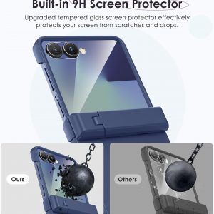 Maxdara Funda magnética para Galaxy Z Flip 7, compatible con MagSafe, soporte oculto, protector de pantalla integrado, protección de bisagra, cubierta de teléfono para Samsung Galaxy Z Flip 7, azul