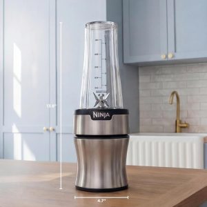 Ninja BN301 Nutri-Blender Plus Compact Personal Blender, 900-Peak-Watt Motor, Frozen Drinks, Smoothies, Sauces & More, (3) 20 oz. To-Go Cups, (2) Spout-Lids (1) Storage-Lid, Dishwasher Safe, Silver