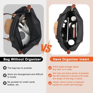 Felt Purse Organizer Insert for Longchamp Le Pliage M Handbag Insert (Medium, Black)