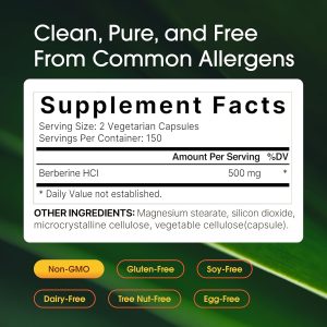 Suplemento de Berberina NatureBell 500mg | 300 Cápsulas Vegetarianas, 97% Berberina HCL Pura – Extracto de Raíz 5:1 – Basado en Plantas, Vegano, Sin OMG