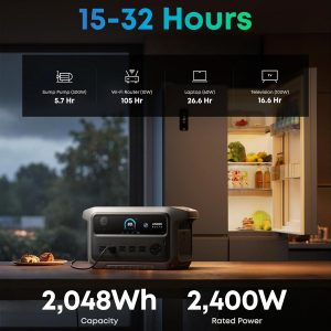 Anker SOLIX C2000 Gen 2 Estación de energía portátil con batería de expansión, generador solar de 2,400 W (pico de 4,000 W), carga completa en 58 min, batería LiFePO4 de 4096Wh para respaldo del hogar