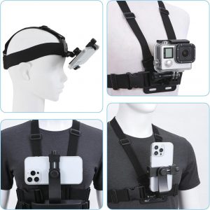 KINGKI Mobile Phone Chest Strap Harness Mount Head Strap Holder Kit for POV/VLOG,Cell Phone Clip Compatible with iPhone,Samsung,GoPro Hero 12, 11,10, 9, 8, AKASO,DJI Osmo,and Action Cameras…