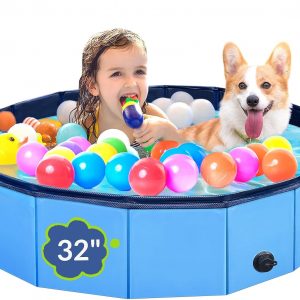 Dog Pool, Foldable Pet Swimming Pool with 6mm High-Strength PP Board, Hard Plastic Collapsible Doggy Pools for Small Dogs Kitty Duck,Non-Slip Doggie Bathtub Quick to Set Up and Drainage Hole(32x8in)