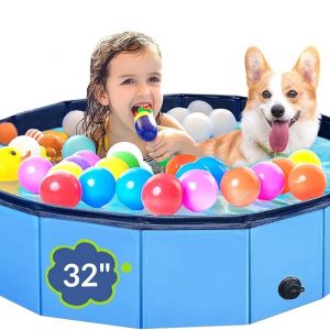 Dog Pool, Foldable Pet Swimming Pool with 6mm High-Strength PP Board, Hard Plastic Collapsible Doggy Pools for Small Dogs Kitty Duck,Non-Slip Doggie Bathtub Quick to Set Up and Drainage Hole(32x8in)
