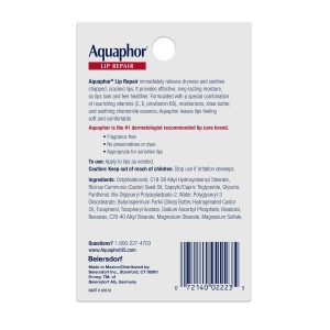 Aquaphor Ungueento para reparación de labios, paquete de bálsamo labial hidratante, alivia la sequedad, tubo de 0.35, paquete de 2