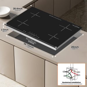 Placa de inducción empotrada de 30 pulgadas con 4 quemadores de 6600 W, estufa eléctrica de encimera con control táctil, 9 niveles de potencia, temporizador y bloqueo para niños