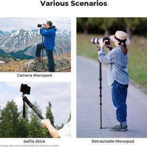 K&F CONCEPT Camera Monopod, 63" Aluminum Photography Monopod with 5-Section Height, Lightweight & Portable Camera Accessories, Payload 11lb