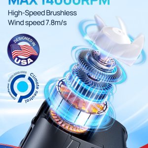 Portable Personal Waist Fan& Neck Fan, 14000RPM Brushless Motor, 40H Runtime Rechargeable, 6-Speed Quiet Operation, Clip-On Personal Body Cooling for Camping/Worksites/Outdoor