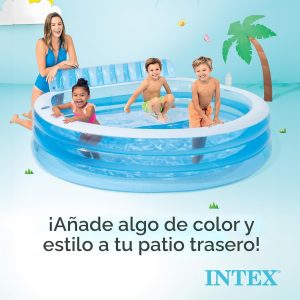 INTEX Piscina inflable familiar para el centro de natación: banco integrado - portavasos - capacidad de 156 galones - 90 "x 86" x 31" - Azul
