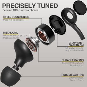 Audífonos intrauditivos AKG con cable con micrófono, auriculares USB-C con cable trenzado, audífonos AKG con micrófono compatibles con Samsung Galaxy S24 Ultra, S24+, S24, S23, S22, S21, S10, S10E y