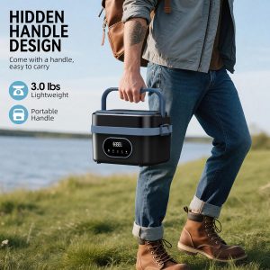 Cordless Electric Lunch Box for Adults, 18000mAh Rechargeable Portable Self-Heating Lunch Box Food Warmer, 1.5L(6 Cups) Container for Outdoor, Work, Office, Camping, Travel（Blcak＆Blue）