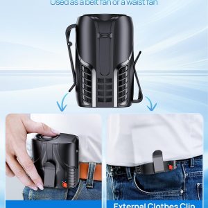 Portable Personal Waist Fan& Neck Fan, 14000RPM Brushless Motor, 40H Runtime Rechargeable, 6-Speed Quiet Operation, Clip-On Personal Body Cooling for Camping/Worksites/Outdoor