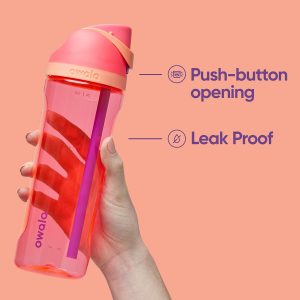 Owala FreeSip - Botella de agua de plástico Tritan transparente con popote, botella de agua deportiva sin BPA, ideal para viajes, 25 onzas, Shy Marshmallow