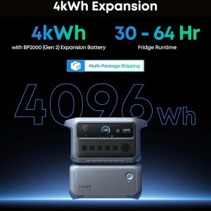 Anker SOLIX C2000 Gen 2 Estación de energía portátil con batería de expansión, generador solar de 2,400 W (pico de 4,000 W), carga completa en 58 min, batería LiFePO4 de 4096Wh para respaldo del hogar
