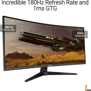ASUS TUF Gaming VG34VQ3B – Monitor curvo ultraamplio de 34” – 21:9 QHD (3440x1440), 180Hz, 1ms, Extreme Low Motion Blur Sync, FreeSync Premium, altavoces, 90% DCI-P3, DisplayWidget Center, garantía de