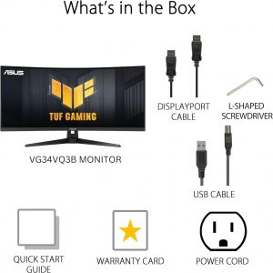 ASUS TUF Gaming VG34VQ3B – Monitor curvo ultraamplio de 34” – 21:9 QHD (3440x1440), 180Hz, 1ms, Extreme Low Motion Blur Sync, FreeSync Premium, altavoces, 90% DCI-P3, DisplayWidget Center, garantía de
