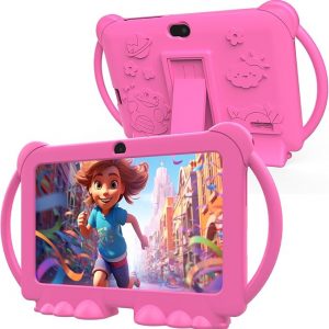 Kids Tablet 7 inch Android 12.0 for Toddler, 4GB RAM 32GB ROM Bluetooth IPS Screen Parental Control Dual Camera Shockproof Case for Educational Games, (Pink)