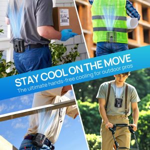 Portable Personal Waist Fan& Neck Fan, 14000RPM Brushless Motor, 40H Runtime Rechargeable, 6-Speed Quiet Operation, Clip-On Personal Body Cooling for Camping/Worksites/Outdoor