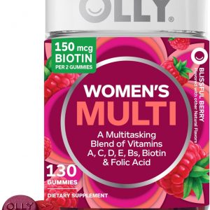 OLLY - Goma multivitamínica para mujer, salud general y apoyo inmunológico, vitaminas A, D, C, E, biotina, ácido fólico, vitamina masticable para adultos, baya, suministro de 65 días - 130 unidades