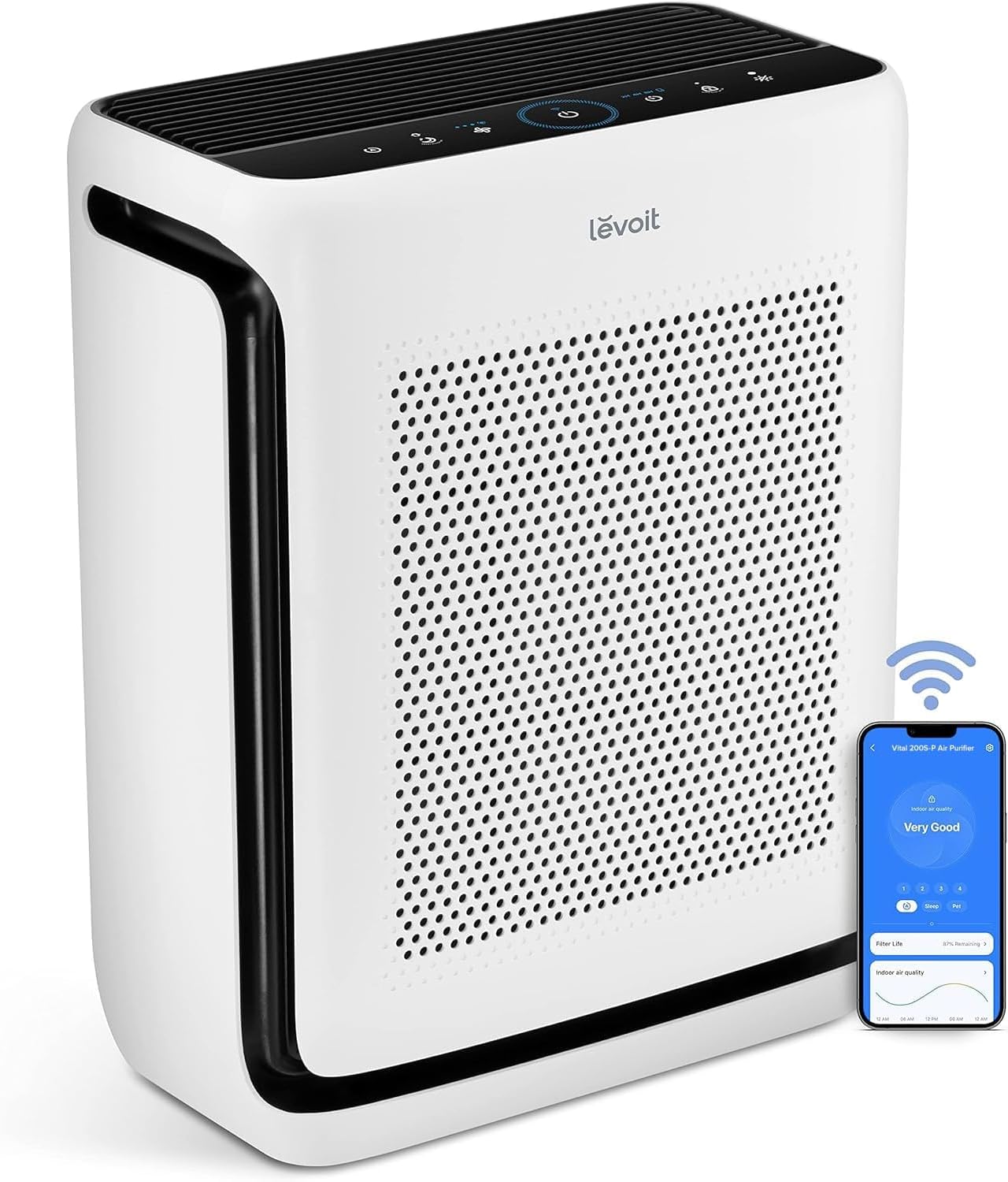 LEVOIT Purificadores de aire para el hogar, habitación grande de hasta 1875 pies cuadrados, con prefiltro lavable, verificación AHAM, monitor de calidad del aire, modo de sueño HEPA para alergias, pelo de mascotas en el dormitorio, Vital 200S-P, color blanco