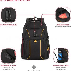 SwissGear 1900 Mini ScanSmart 16-Inch Backpack, Fits Up to 13-Inch Laptop, RFID Protection & ScanSmart TSA-Friendly Compartment, Black/Yellow