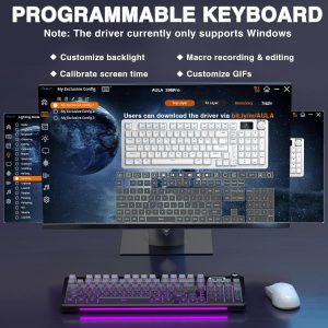 AULA Teclado mecánico inalámbrico S98 Pro con pantalla y perilla, 2.4 GHz/USB-C/BT5.0 Teclado cremoso intercambiable en caliente, interruptores lineales prelubricados, teclas PBT impresas laterales